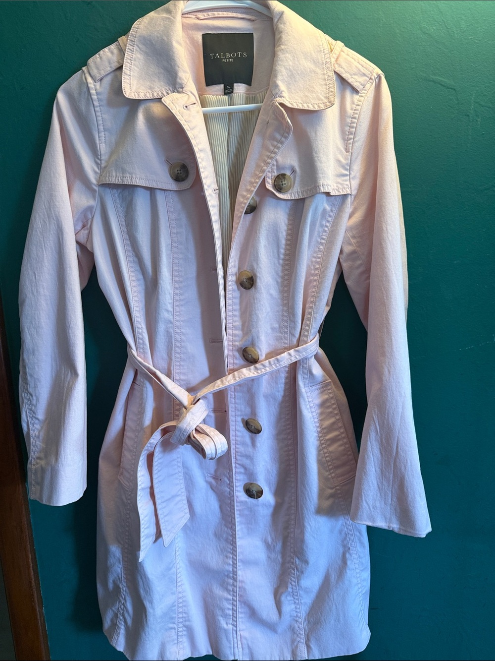 Talbots Pale Pink Trench Coat with Self-Tie Belt